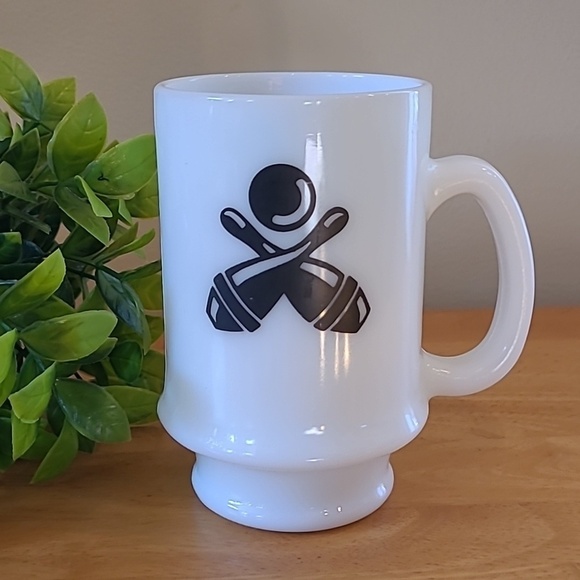 Vintage Other - VINTAGE Milk Glass Bowling Theme Double Sided Graphic Pedestal Mug